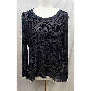 Simply Vera Vera Wang Black Burnout Velvet Paisley Mesh Top Long Sleeve Large